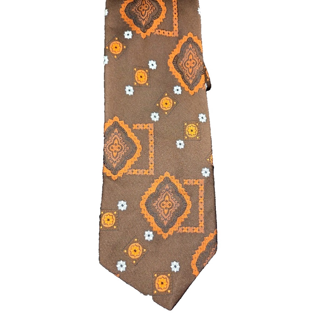 Riviera Men's Vintage Necktie Polyester Brown Orange Botany Collection 55"x3.75"